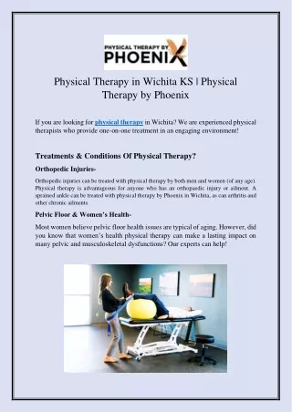 Physical Therapy in Wichita KS -Physical Therapy by Phoenix