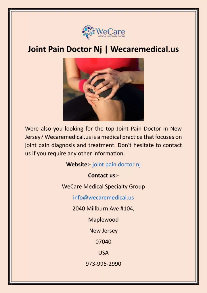 joint pain doctor nj wecaremedical us