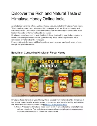 Discover the Rich and Natural Taste of Himalaya Honey Online India