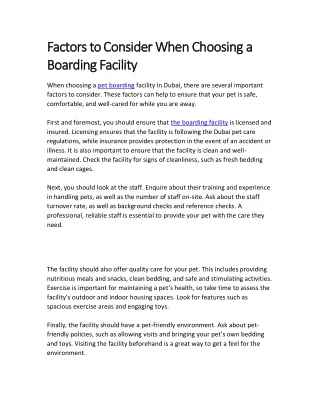 Factors to Consider When Choosing a Boarding Facility