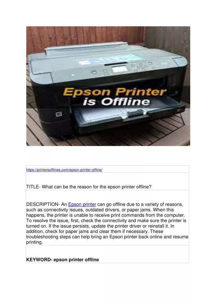 https printersofflines com epson printer offline