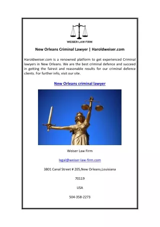 New Orleans Criminal Lawyer Haroldweiser.com