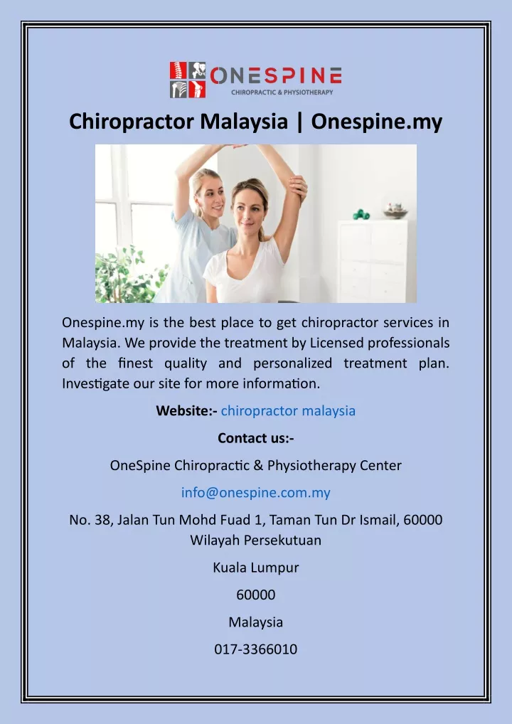 chiropractor malaysia onespine my