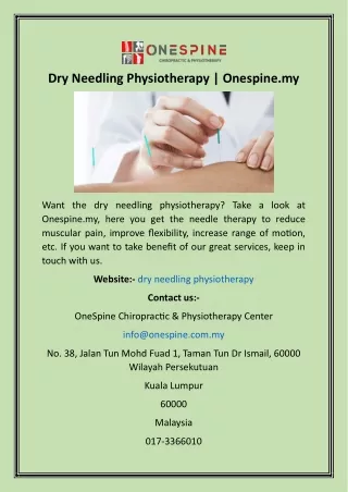 Dry Needling Physiotherapy  Onespine.my