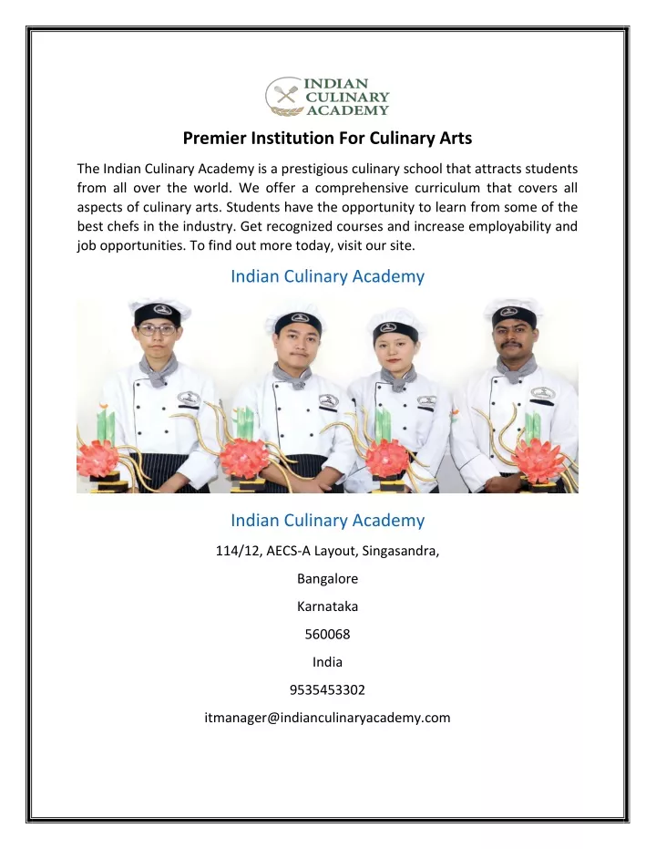 premier institution for culinary arts