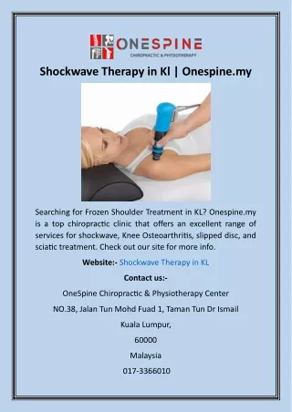 Shockwave Therapy in Kl  Onespine.my