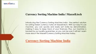 Currency Sorting Machine India  Maxsell.tech
