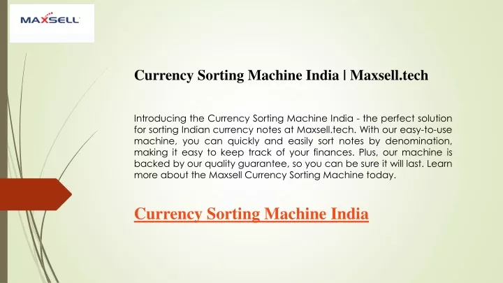 currency sorting machine india maxsell tech
