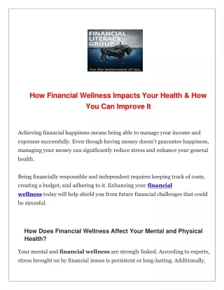 How Financial Wellness Impacts Your Health & How You Can Improve It