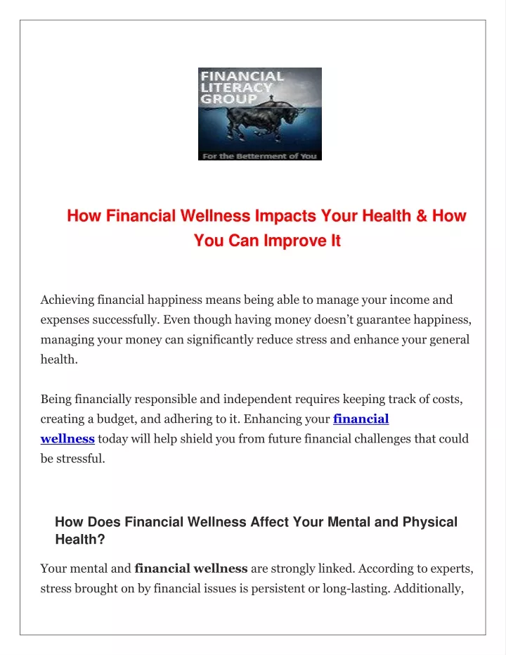 how financial wellness impacts your health
