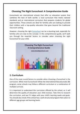 choosing the right euroschool a comprehensive