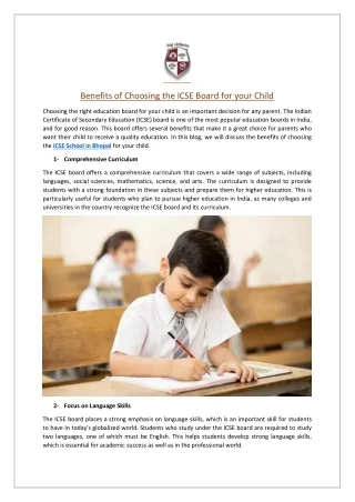 Benefits of Choosing the ICSE Board for your Child