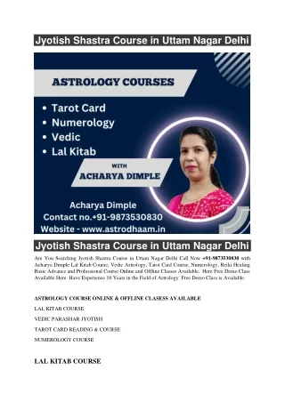 jyotish shastra course in uttam nagar delhi