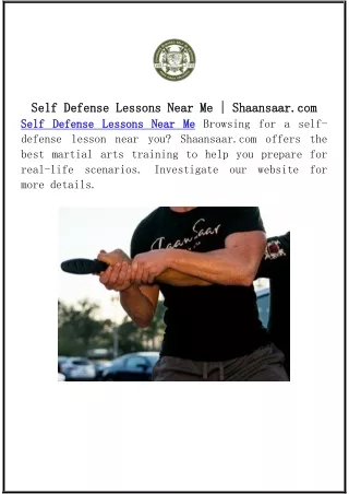 Self Defense Lessons Near Me | Shaansaar.com