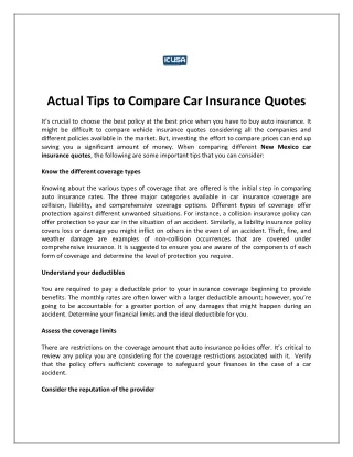 Actual Tips to Compare Car Insurance Quotes