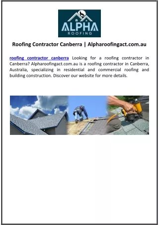 Roofing Contractor Canberra | Alpharoofingact.com.au