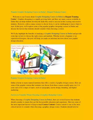 Popular Graphic Designing Course in Dubai - Elegant Training Center