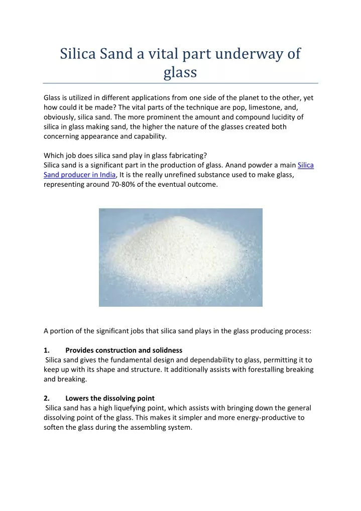 silica sand a vital part underway of glass