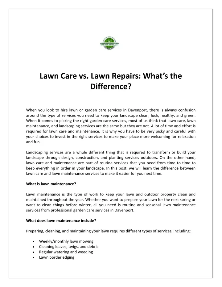 lawn care vs lawn repairs what s the difference