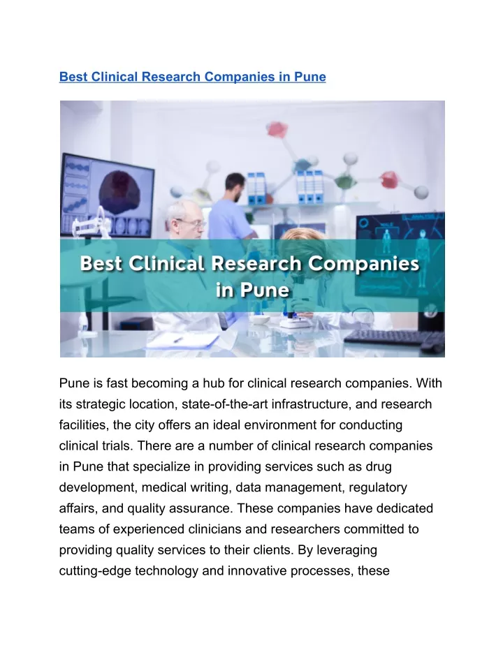best clinical research companies in pune