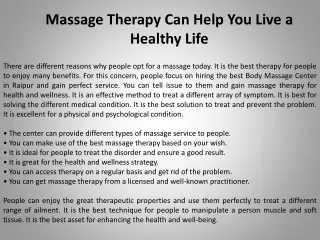 Massage Therapy Can Help You Live a Healthy Life