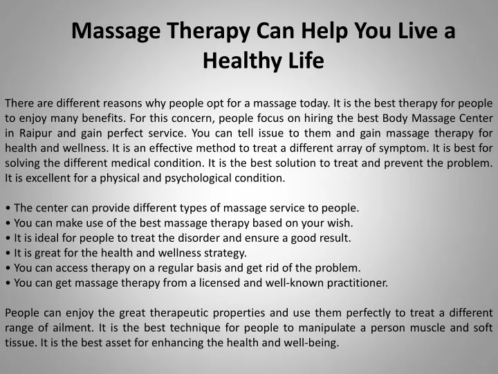 massage therapy can help you live a healthy life