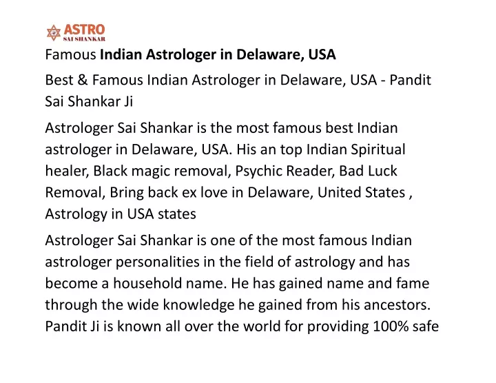 famous indian astrologer in delaware usa best