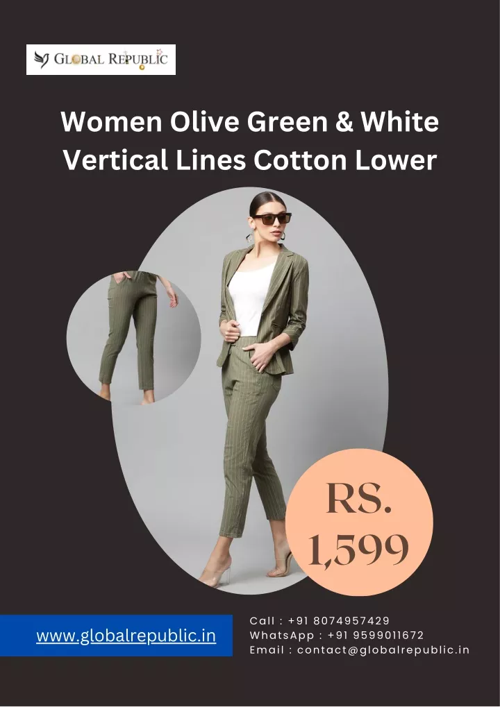 women olive green white vertical lines cotton