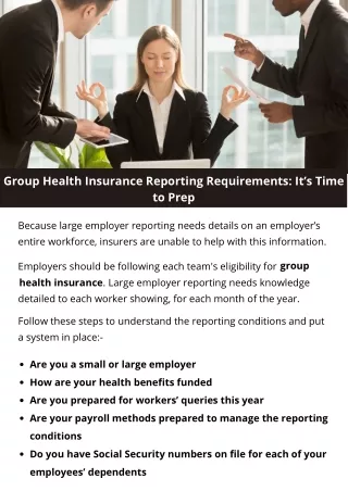 Group Health Insurance Reporting Requirements It’s Time to Prep