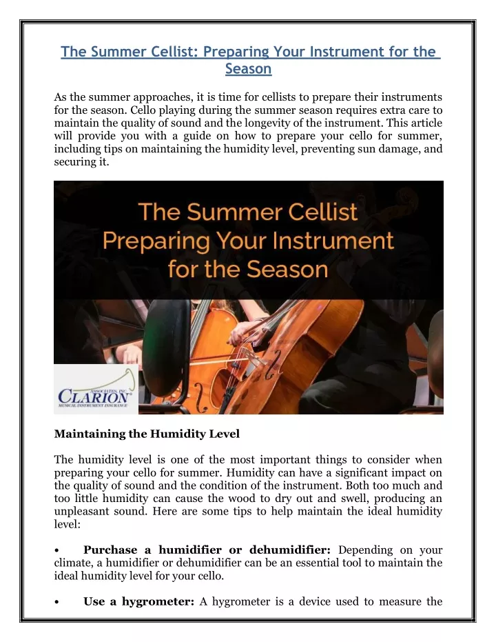 the summer cellist preparing your instrument
