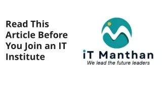Read This Article Before You Join an IT Institute