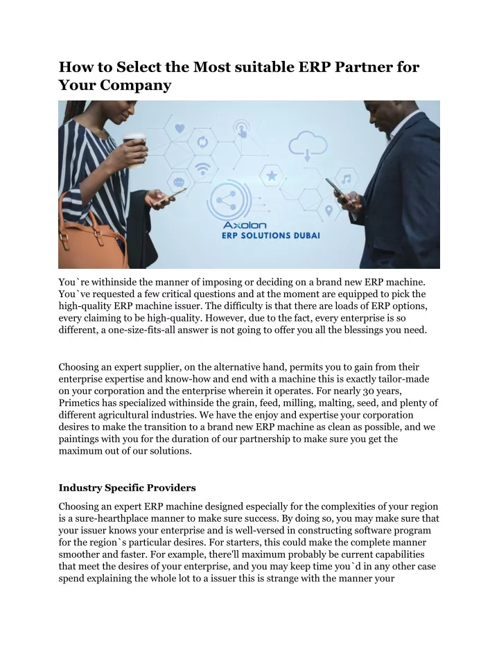 how to select the most suitable erp partner
