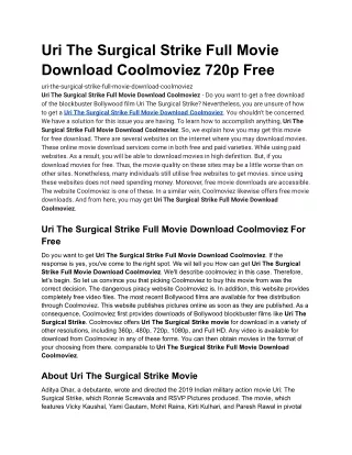 Uri The Surgical Strike Full Movie Download Coolmoviez