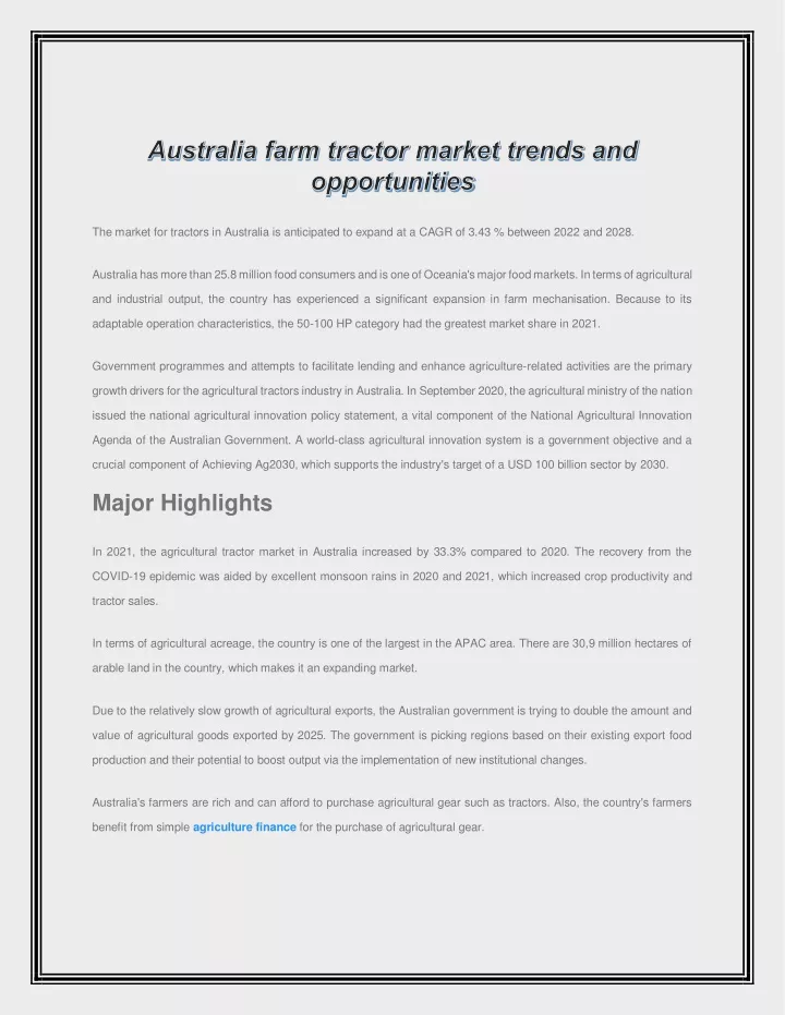 the market for tractors in australia