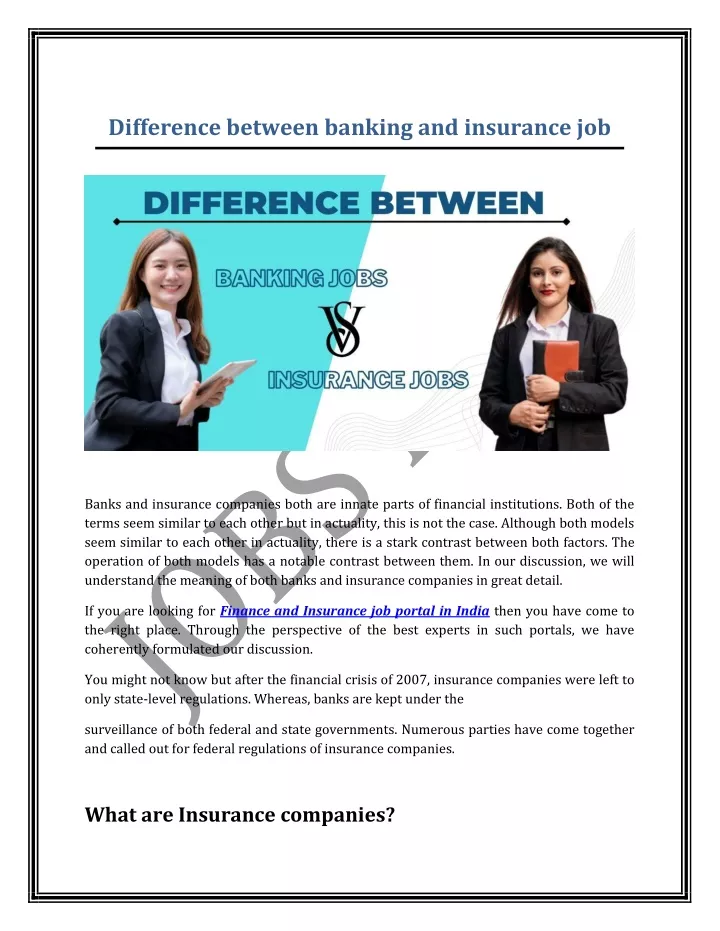 difference between banking and insurance job