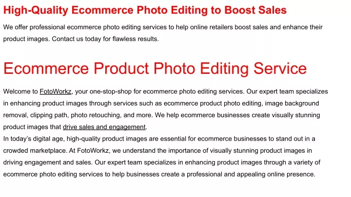 high quality ecommerce photo editing to boost