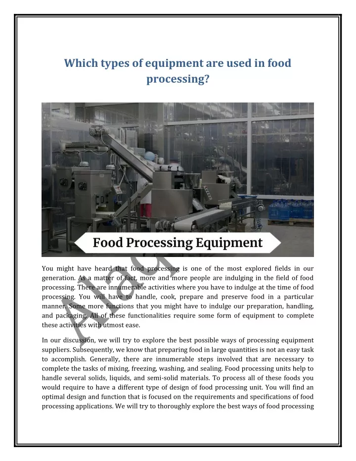 which types of equipment are used in food