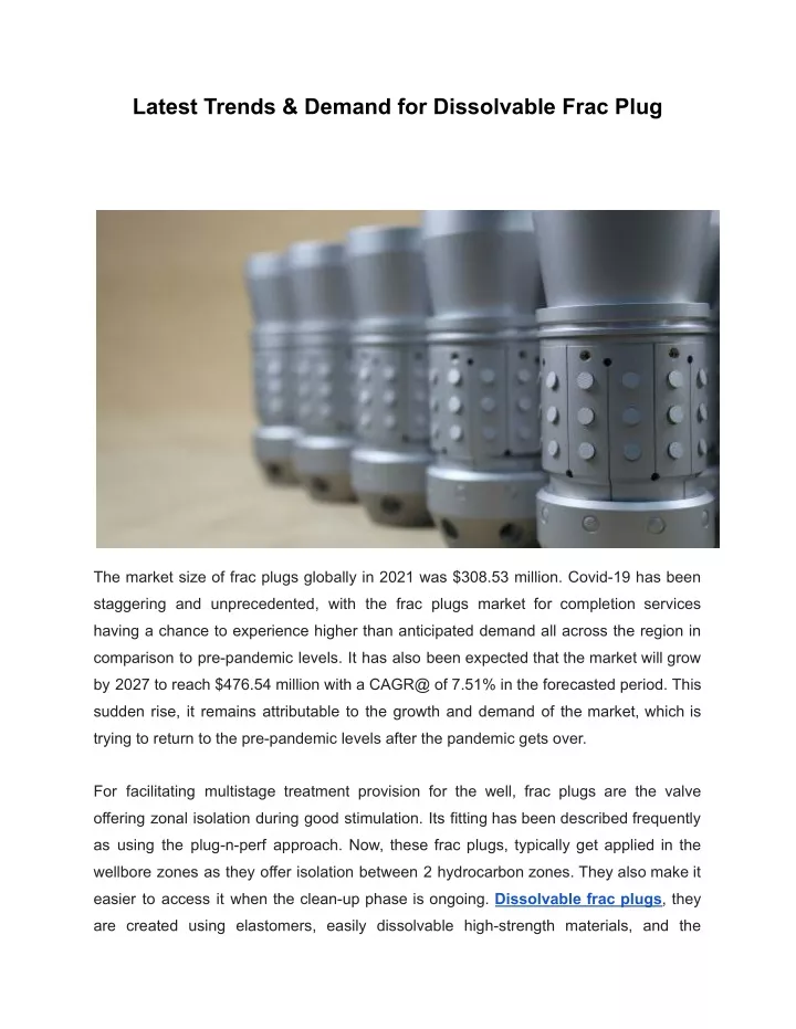 latest trends demand for dissolvable frac plug