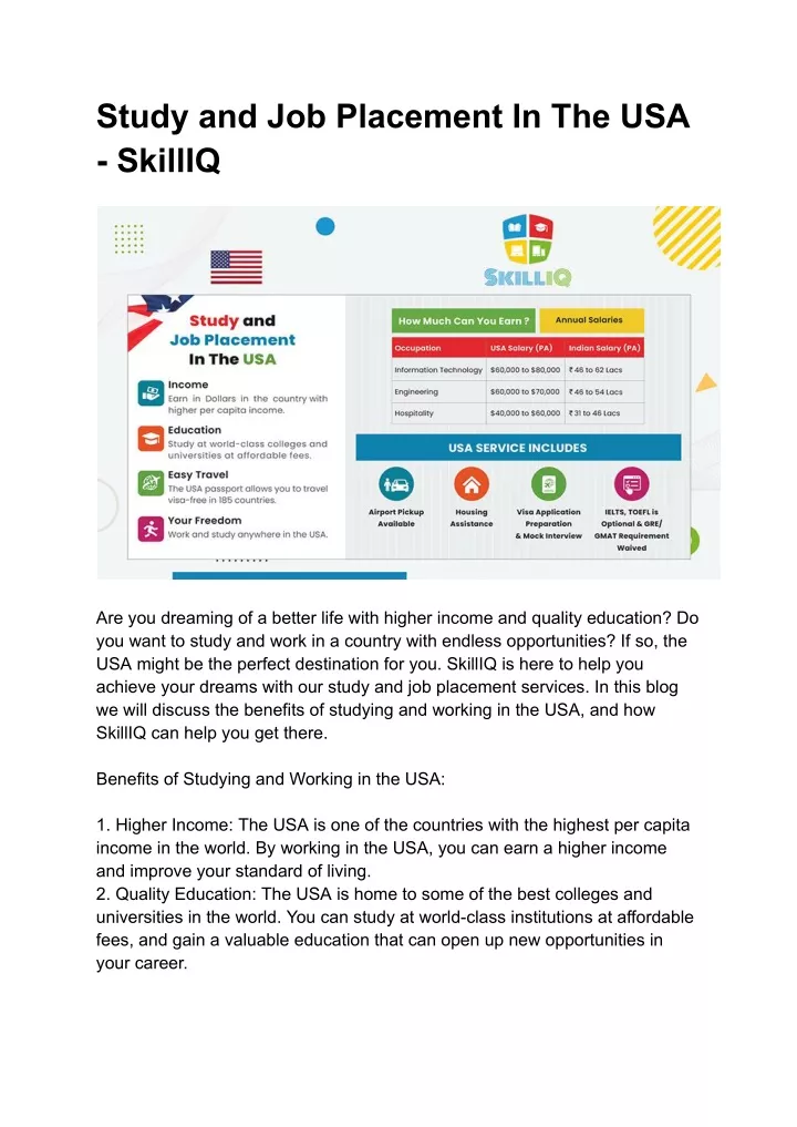 study and job placement in the usa skilliq