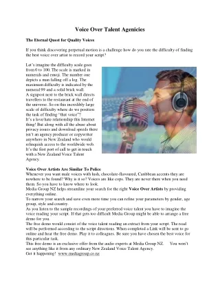 Voice Over Talent Agenicies