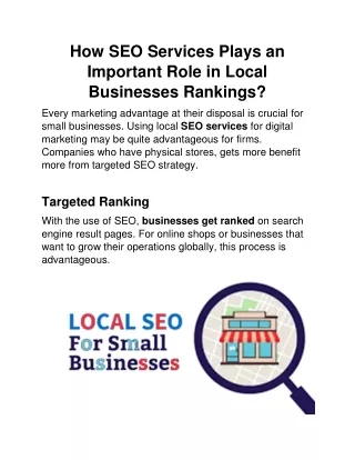 How do SEO Services Play an Important Role in Local Businesses