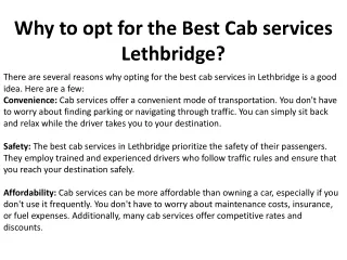 Why to opt for the Best Cab services Lethbridge