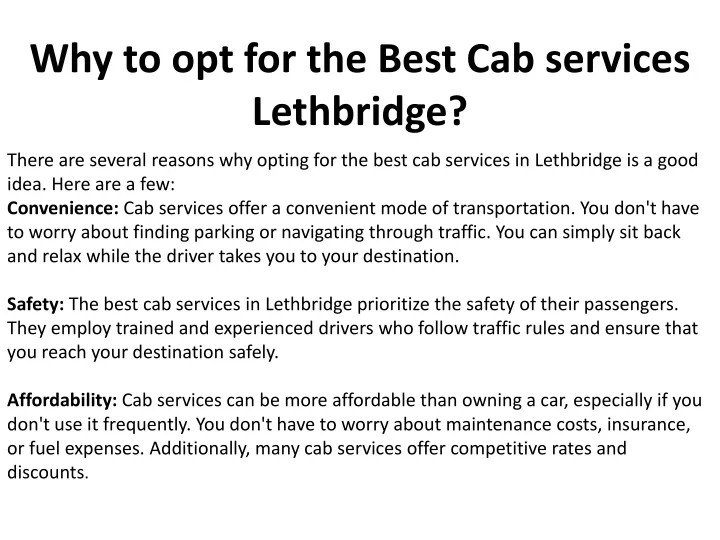 why to opt for the best cab services lethbridge