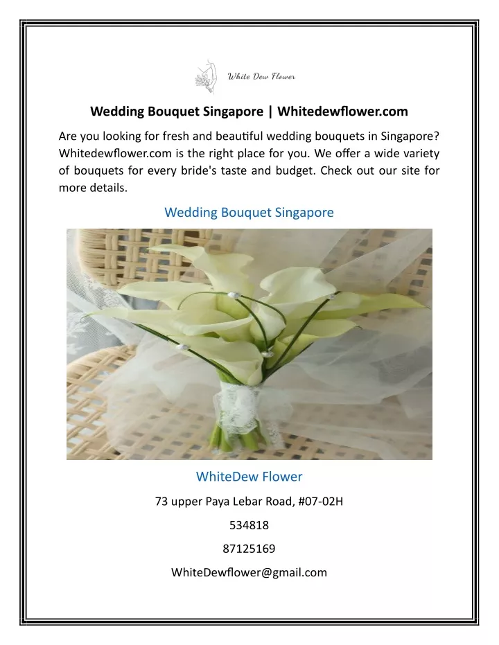 wedding bouquet singapore whitedewflower com