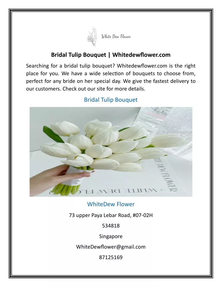 bridal tulip bouquet whitedewflower com