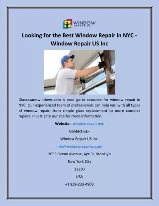 Looking for the Best Window Repair in NYC - Window Repair US Inc