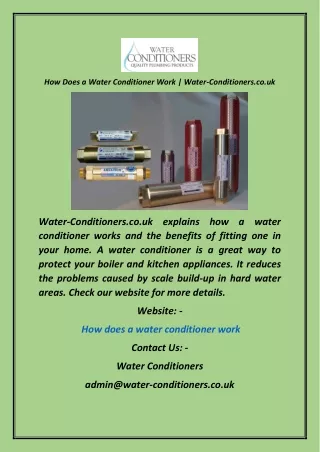 How Does a Water Conditioner Work  Water-Conditioners.co.uk