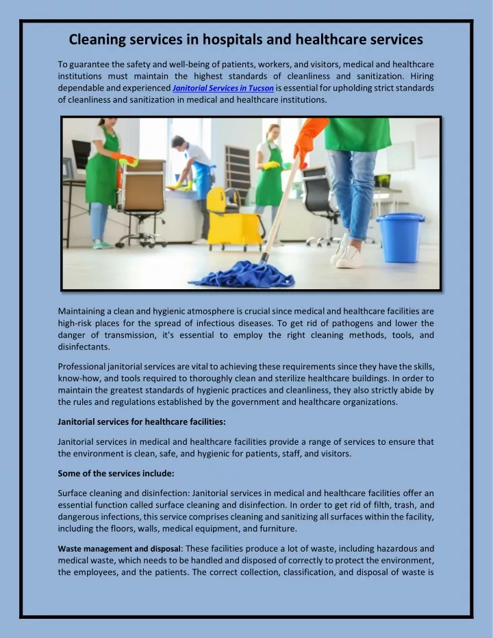 cleaning services in hospitals and healthcare