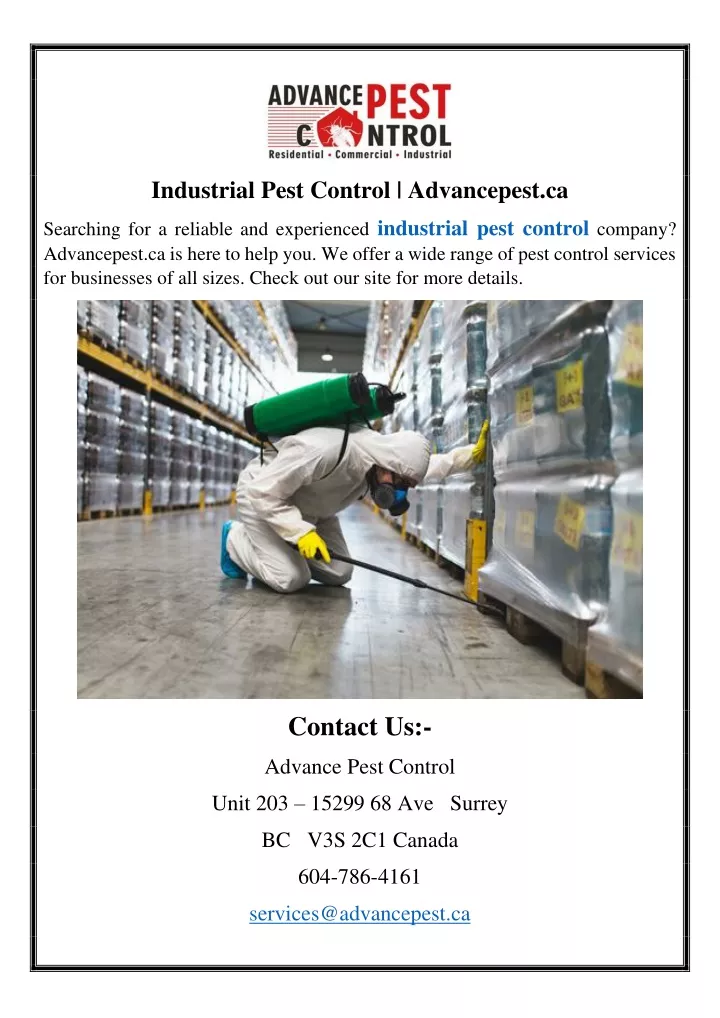 industrial pest control advancepest ca
